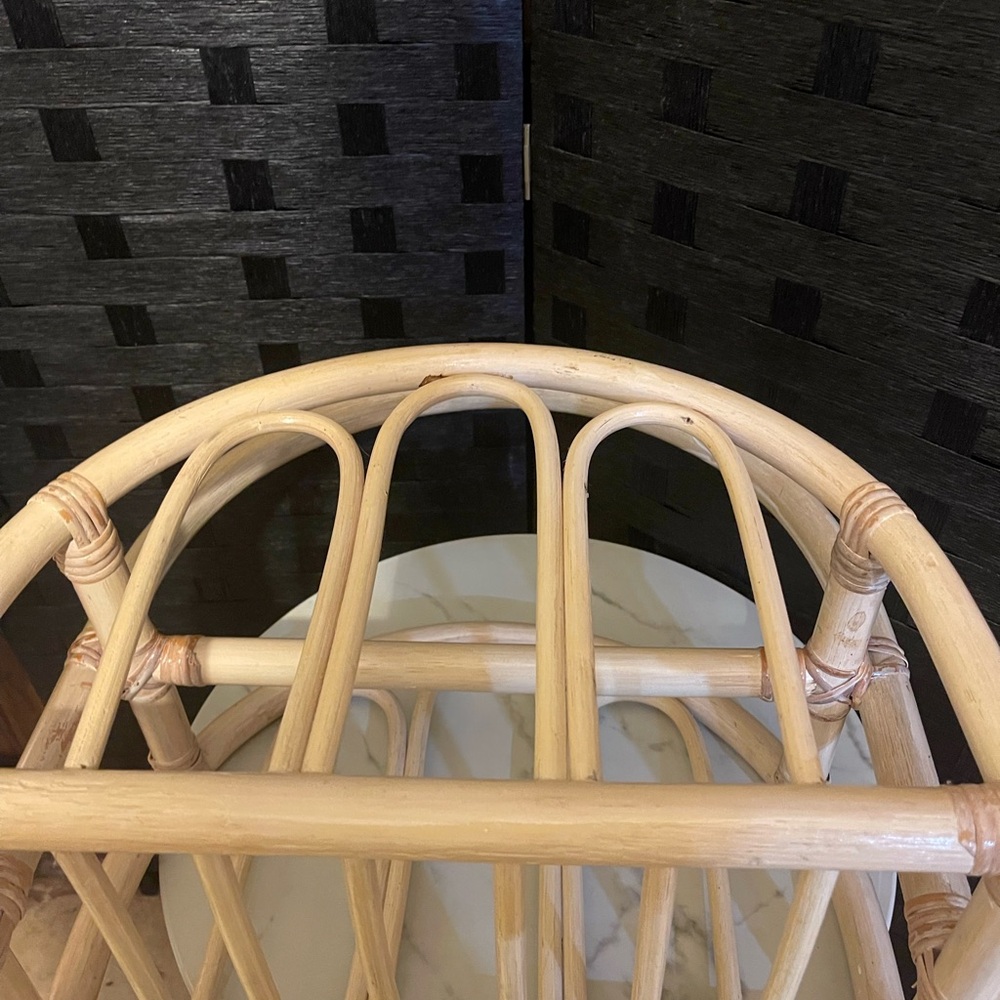RATTAN BAMBOO CANE BOHO COASTAL NATURAL WOOD MAGAZINE RACK HOLDER VINTAGE MCM - Picture 14 of 15